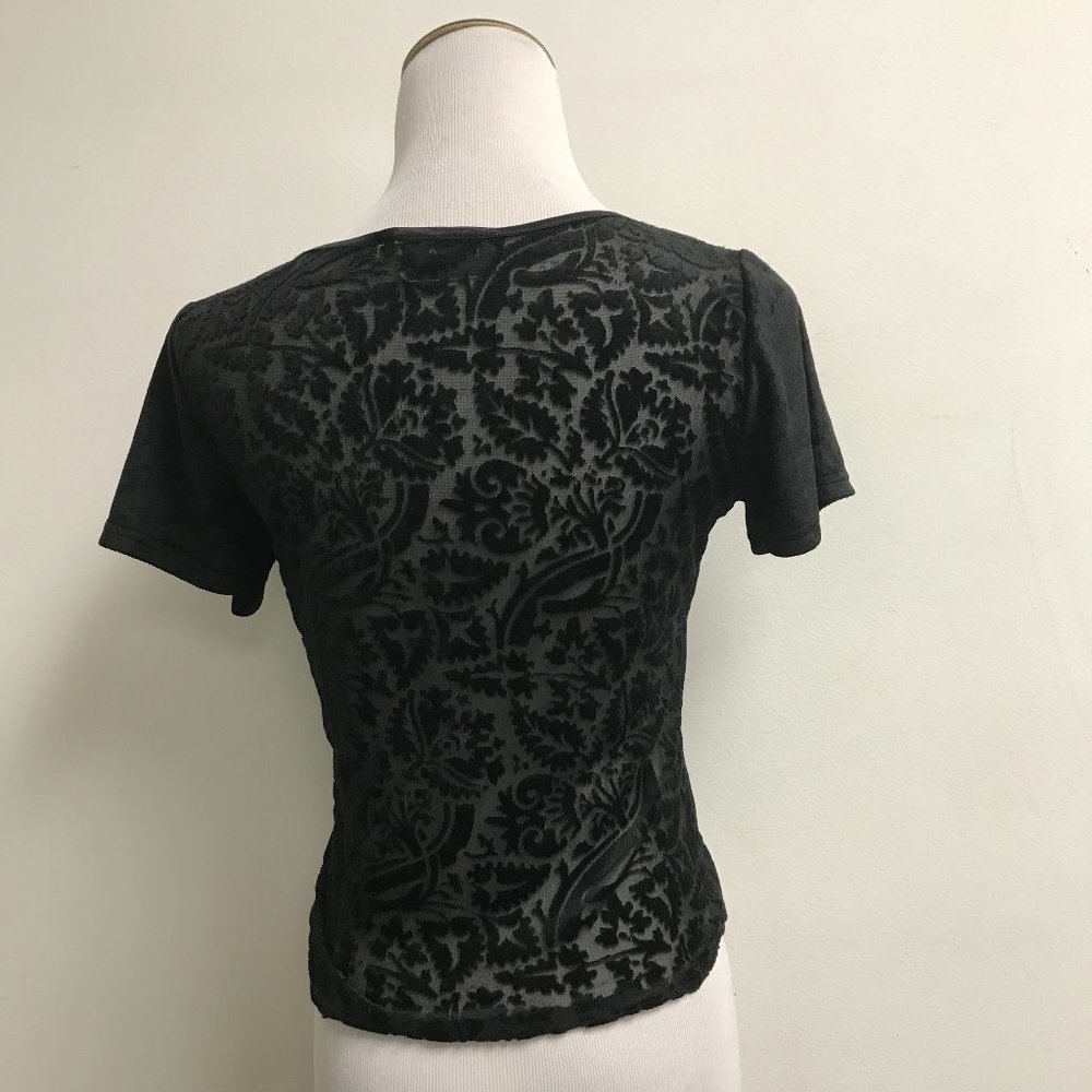 Kenar black stretch burnout velvet short sleeve scoop neck top vintage L